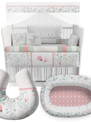 Kit berço completo floral rosa menina bebê ktpr73