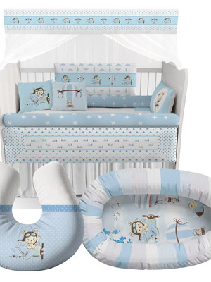 Kit berço completo urso aviador azul bebê ktpr164