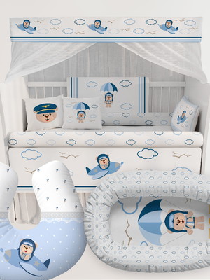 Kit berço completo ursinho aviador azul bebê ktpr230
