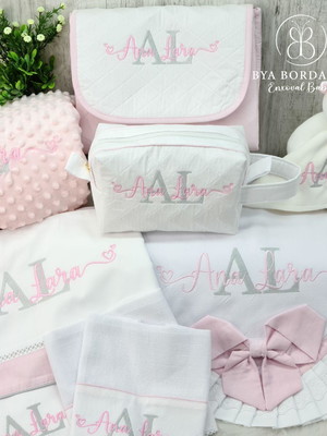 Kit enxoval bebe bordado nome sobreposto