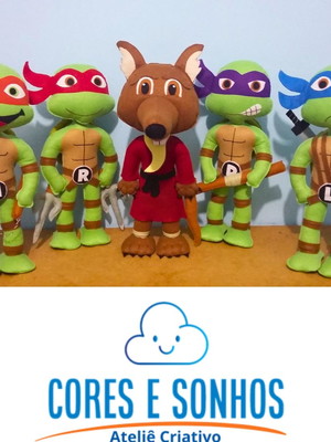 Tartarugas ninja e mestre splinter em feltro