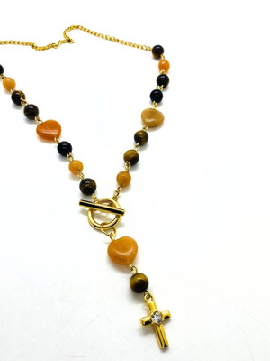 Gargantilha de olho de tigre ônix e quartzo laranja - choker