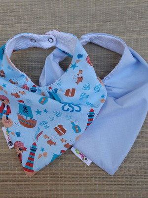 Kit com 2 babadores bandanas atoalhado - pirata azul
