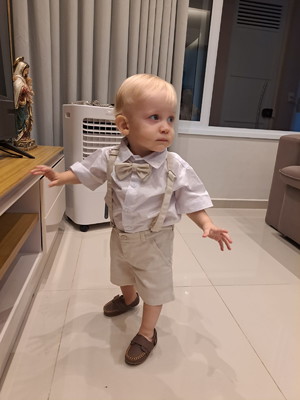 Roupa pajem com bermuda linho bege