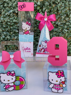 Kit personalizado hello kitty pool party luxo 20 peças
