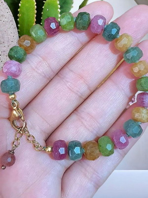 Pulseira de pedras naturais turmalina multicolorida preciosa