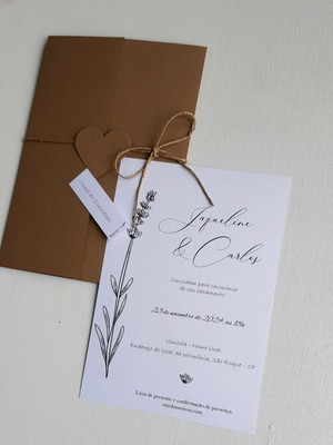 Convite de casamento envelope kraft - coração minimalista
