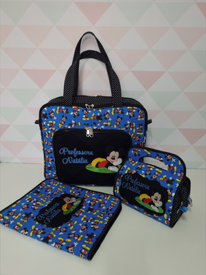 Kit bolsa com divisões, necessaire dupla e capa para caderno