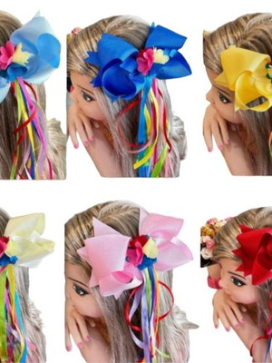 Laço infantil junina varias cores fitas coloridas e apliques
