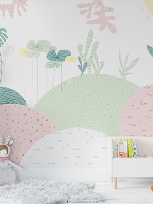 Papel de parede infantil campo floresta colorida vr688