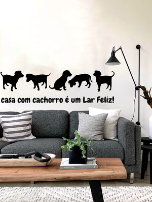 Adesivo de parede frase uma casa com cachorro é um lar feliz