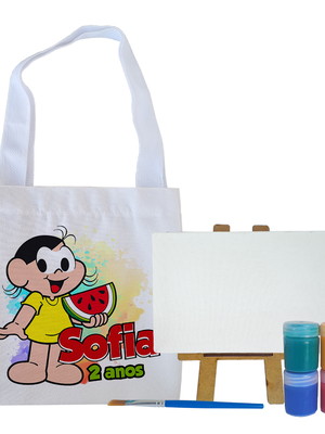 Kit pintura com 4 tintas, tela lisa e sacolinha - magali