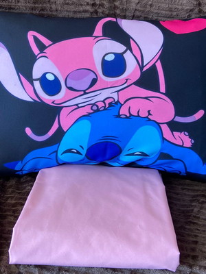 Lençol solteiro com elástico + fronha estampada stitch