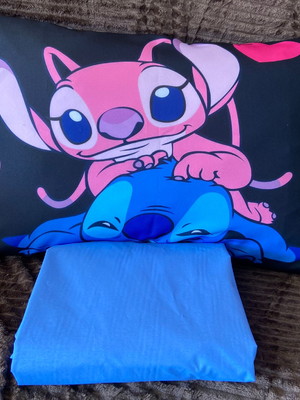 Lençol solteiro com elástico + fronha estampada stitch