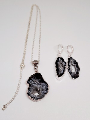 Conjunto ágata prateada