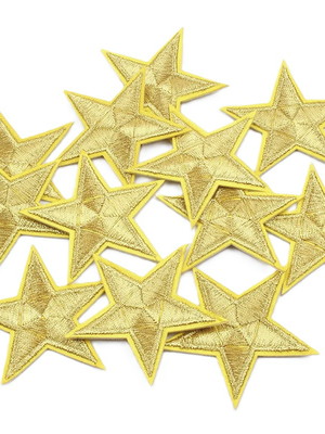 Patch estrelas douradas bordado termocolante 5x5cm 10 unid