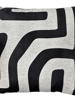Almofada de linho bege/cru listrada tribal inca preta 45x45