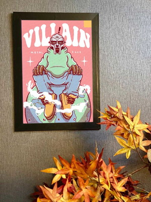 Super villain metal face mf doom, quadro com moldura 33x24cm