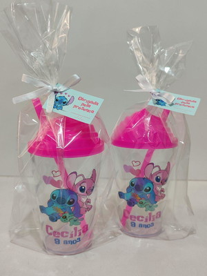 Copo twister 300ml personalizado stitch com tag e embalagem