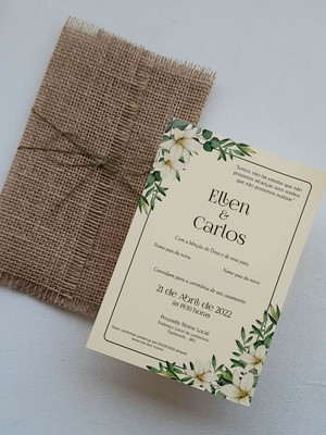 Convite de casamento rustico com juta floral aquarela