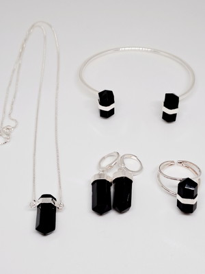 Conjunto ônix prateado