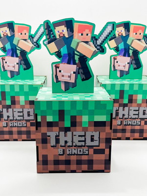 Cubo porta com aplique minecraft em mdf