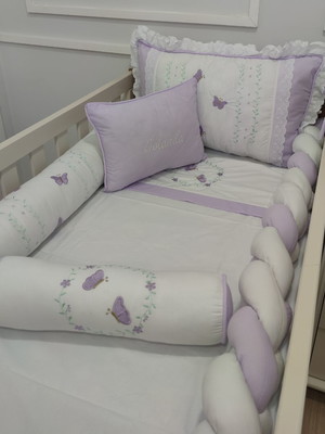 Kit berço americano borboletas floral encanto lilás 8 peças