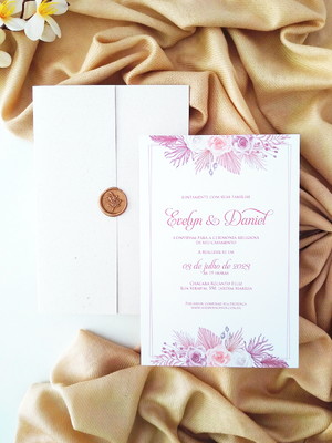 Convite de casamento com lacre de cera
