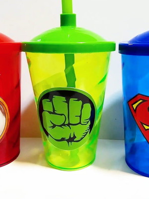 Copo com canudo vingadores personalizado 400ml