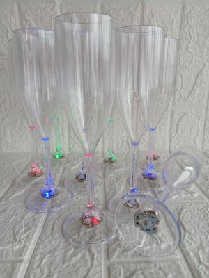 10 un. taça chapagne acrílica com led com botão de desligar