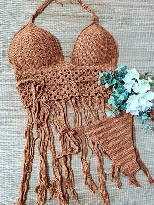 Cropped de crochê top com franja