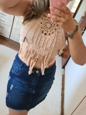 Cropped de crochê top com franja