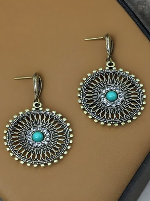Brinco mandala verde grande ouro velho bijuterias femininas