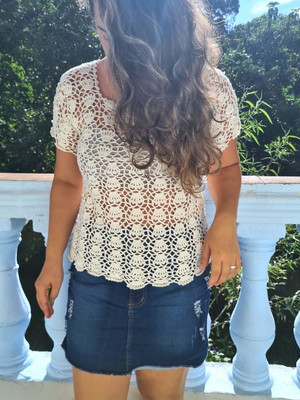 Blusa de crochê camiseta colorida