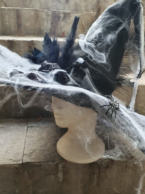 Chapéu bruxa feltro halloween aba gigante costurado à mão