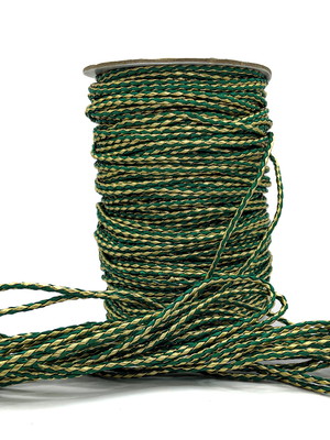 Cordão de fio de couro trançado 3 mm - verde com dourado