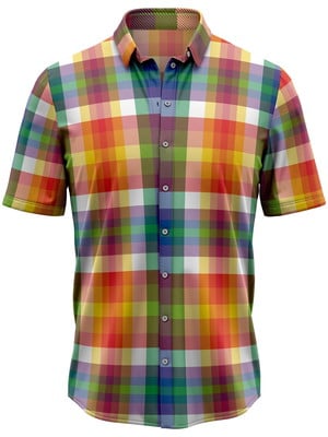 Camisa de botão xadrez cores vivas lgbt