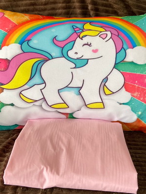 Lençol solteiro com elástico + fronha estampada unicornio