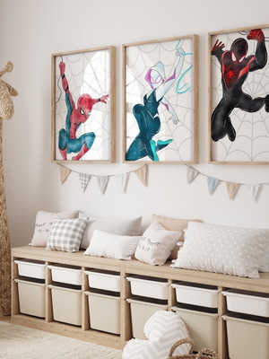 Kit 3 quadros decorativos moldura homem aranha grande a3