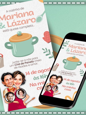 Convite digital com caricatura chá de panela