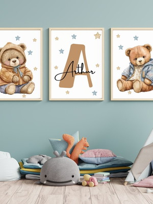 Quadro personalizado com o nome do bebe urso irmãos 33x43