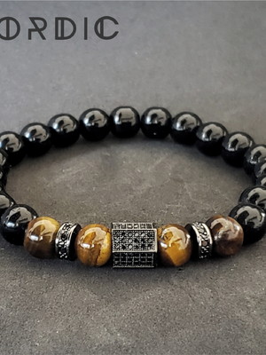 Pulseira pedra onix com olho de tigre