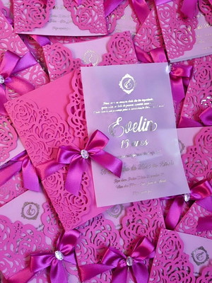 Convite rendado rosa pink