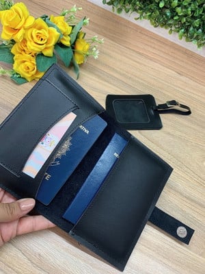 Kit porta passaporte duplo+tag de mala personalizado