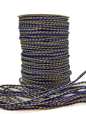 Cordão de fio de couro ecológico 3 mm - prata com azul royal