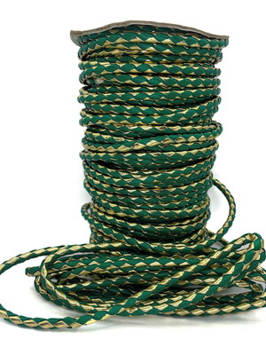 Cordão de fio de couro ecológico 6mm - verde com dourado