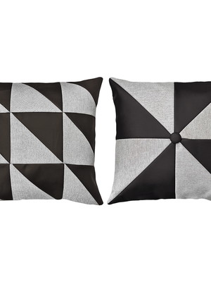 Kit 2 almofadas de linho com couro sintético e botão 45x45