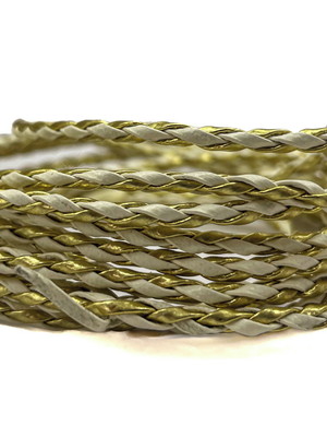 Cordão couro trançado 3 mm 10 mm - natural com dourado