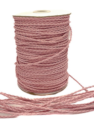 Cordão couro trançado 3 mm 10 mm - rosa bebe