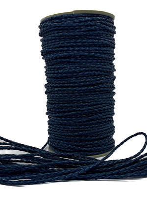 Cordão couro trançado 3 mm 10 mm - azul marinho
